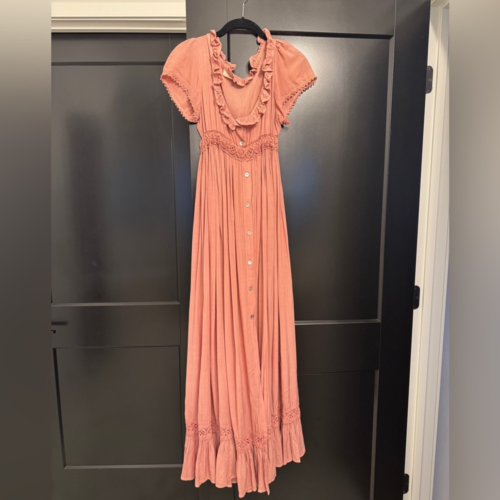 Jen's Pirate Booty Coral Maxi Dress with Lace